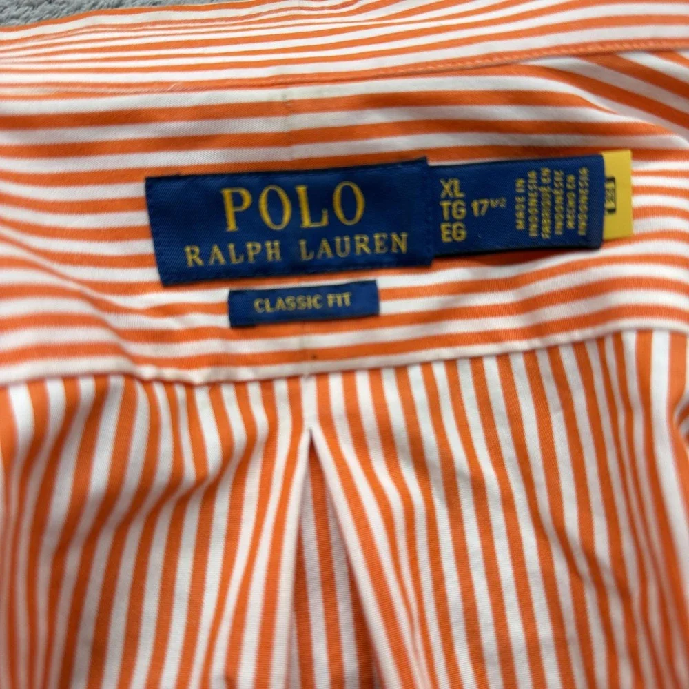 Polo Ralph Lauren Shirt Mens XL Orange Striped Long Sleeve‎ Button Down